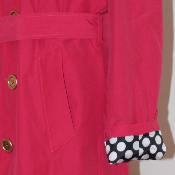 Isaac Mizrahi , Hot pink trench rain coat with Polka Dot Lining - Picture 8 of 13